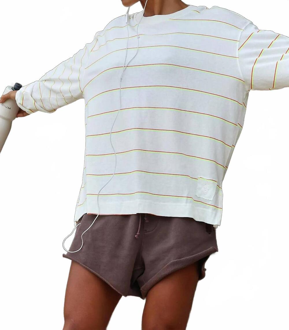 NEW FREE PEOPLE hustle striped layer long sleeve shirt in white